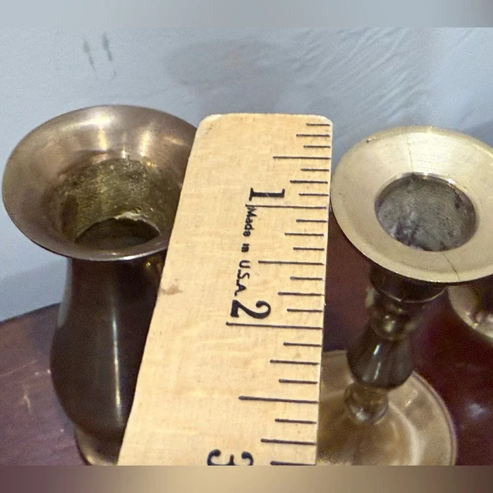 EUC Set Of 3 —2 Solid Brass Bud Vases & 1 Candleholder Made‎ in India